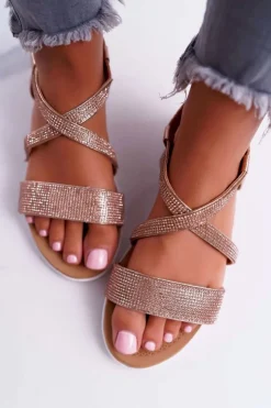 Damskie Boto Damskie Sandały Lu Boo Z Cyrkoniami 406-5 Różowe Złoto Stella