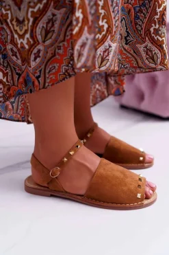 Boto Sandały Płaskie*Damskie Sandały Lu Boo Zamszowe Camel Silena