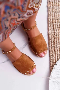 Boto Sandały Płaskie*Damskie Sandały Lu Boo Zamszowe Camel Silena