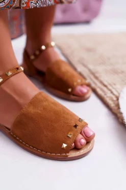 Boto Sandały Płaskie*Damskie Sandały Lu Boo Zamszowe Camel Silena