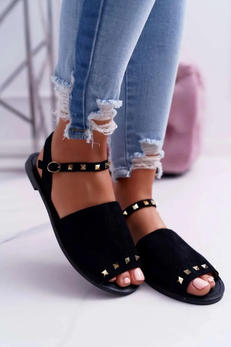 Boto Damskie Sandały Lu Boo Zamszowe Czarne Silena