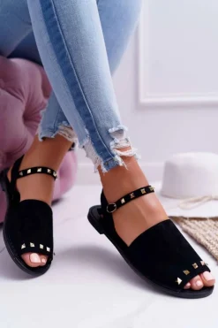 Boto Damskie Sandały Lu Boo Zamszowe Czarne Silena