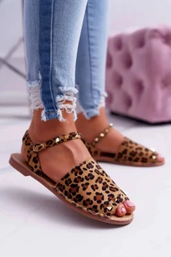 Hot Boto Damskie Sandały Lu Boo Zamszowe Leopard Silena