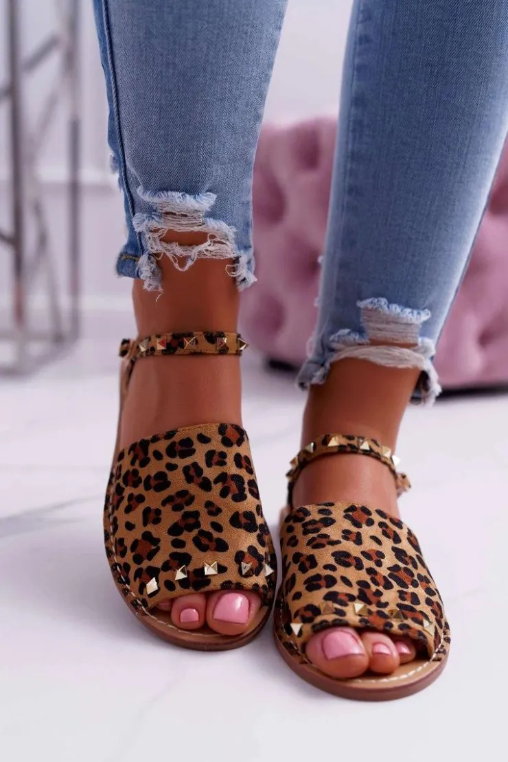 Hot Boto Damskie Sandały Lu Boo Zamszowe Leopard Silena