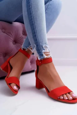 Maciejka Sandały Na Obcasie*Damskie Sandały Skórzane Zamszowe Czerwone 04141-08/00-5