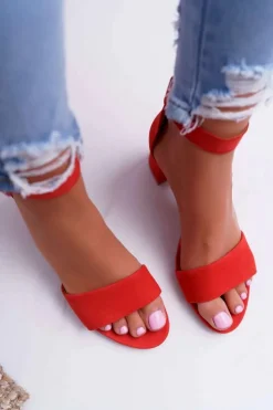 Maciejka Sandały Na Obcasie*Damskie Sandały Skórzane Zamszowe Czerwone 04141-08/00-5