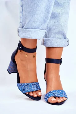 Maciejka Sandały Na Obcasie*Damskie Sandały Skórzane Granatowe 04235-17/00-5