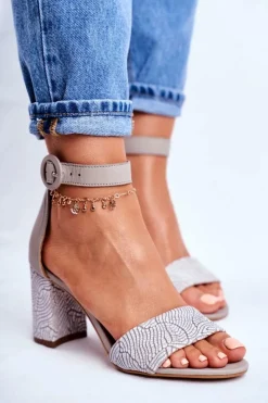 Damskie Maciejka Damskie Sandały Skórzane Szare 04235-03/00-5