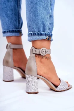 Damskie Maciejka Damskie Sandały Skórzane Szare 04235-03/00-5