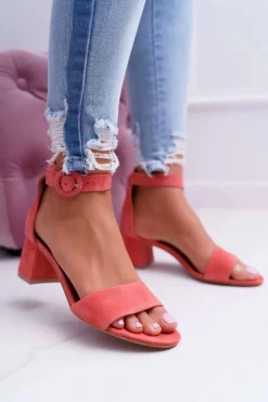 Damskie Maciejka Damskie Sandały Skórzane Zamszowe Różowe 04141-15/00-5