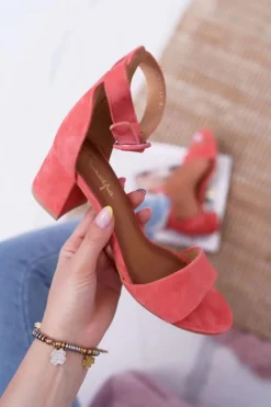 Damskie Maciejka Damskie Sandały Skórzane Zamszowe Różowe 04141-15/00-5