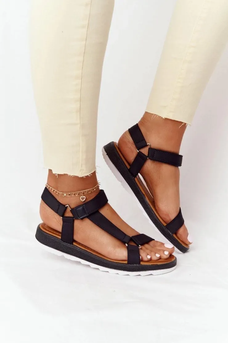 Clearance Boto Damskie Sandały Na Gumowej Podeszwie Czarne Stranger