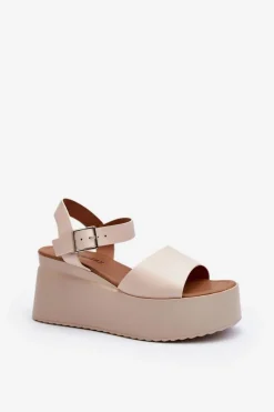 Online Boto Damskie Sandały Na Koturnie Beżowe Geferia