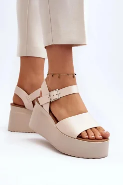 Online Boto Damskie Sandały Na Koturnie Beżowe Geferia