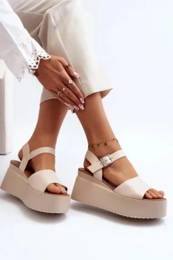 Online Boto Damskie Sandały Na Koturnie Beżowe Geferia