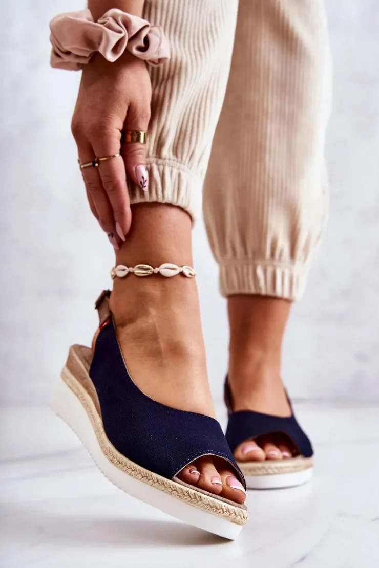 Damskie Big Star Shoes Damskie Sandały Na Koturnie Big Star JJ276046 Granatowe