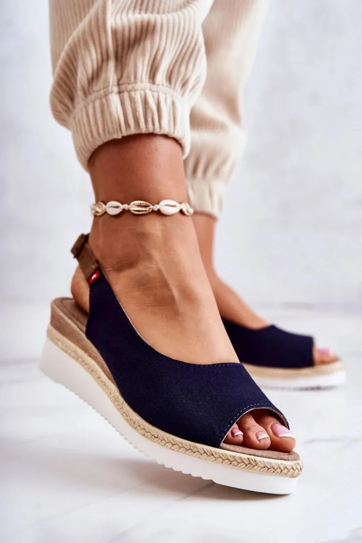 Damskie Big Star Shoes Damskie Sandały Na Koturnie Big Star JJ276046 Granatowe