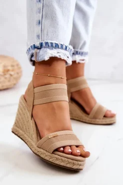 Big Star Shoes Sandały Big Star|Sandały Na Koturnie*Damskie Sandały Na Koturnie Big Star JJ274978 Beżowe