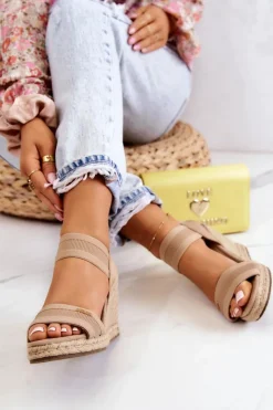 Big Star Shoes Sandały Big Star|Sandały Na Koturnie*Damskie Sandały Na Koturnie Big Star JJ274978 Beżowe