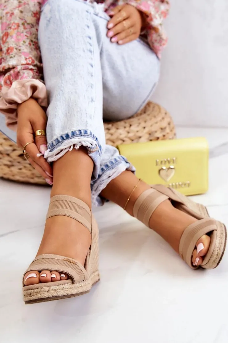 Big Star Shoes Sandały Big Star|Sandały Na Koturnie*Damskie Sandały Na Koturnie Big Star JJ274978 Beżowe