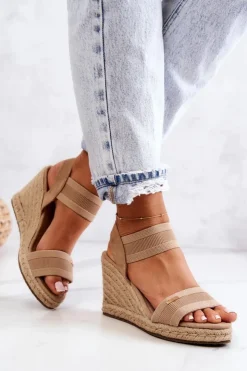 Big Star Shoes Sandały Big Star|Sandały Na Koturnie*Damskie Sandały Na Koturnie Big Star JJ274978 Beżowe