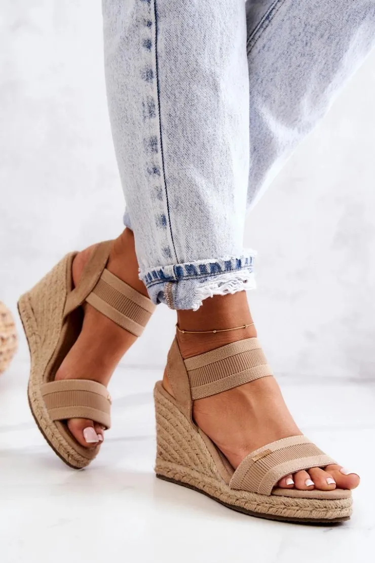 Big Star Shoes Sandały Big Star|Sandały Na Koturnie*Damskie Sandały Na Koturnie Big Star JJ274978 Beżowe