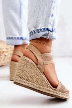 Big Star Shoes Sandały Big Star|Sandały Na Koturnie*Damskie Sandały Na Koturnie Big Star JJ274978 Beżowe