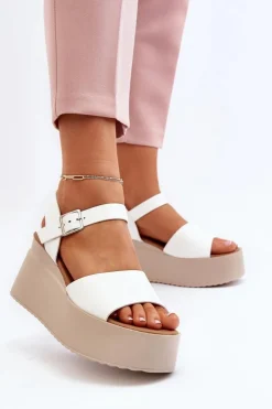 Boto Sandały Na Koturnie*Damskie Sandały Na Koturnie Białe Geferia