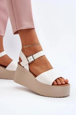 Boto Sandały Na Koturnie*Damskie Sandały Na Koturnie Białe Geferia