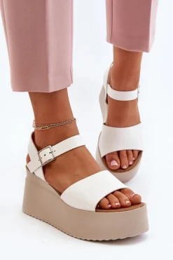 Boto Sandały Na Koturnie*Damskie Sandały Na Koturnie Białe Geferia