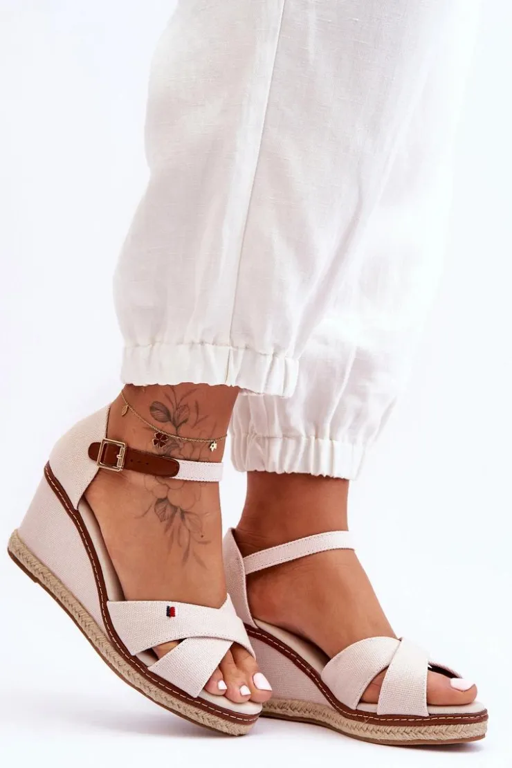 Outlet Boto Damskie Sandały Na Koturnie Jasnobeżowe Janet