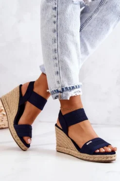 Damskie Big Star Shoes Damskie Sandały Na Koturnie Big Star JJ274977 Granatowe