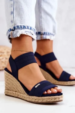 Damskie Big Star Shoes Damskie Sandały Na Koturnie Big Star JJ274977 Granatowe