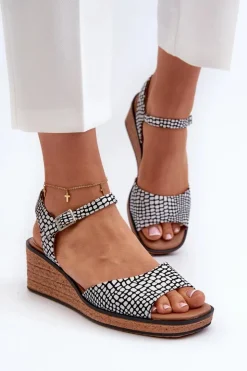 Buty Sergio Leone Sandały Na Koturnie*Damskie Sandały Na Koturnie Sergio Leone SK303 Biało-Czarne