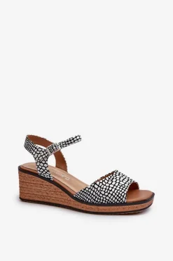 Buty Sergio Leone Sandały Na Koturnie*Damskie Sandały Na Koturnie Sergio Leone SK303 Biało-Czarne