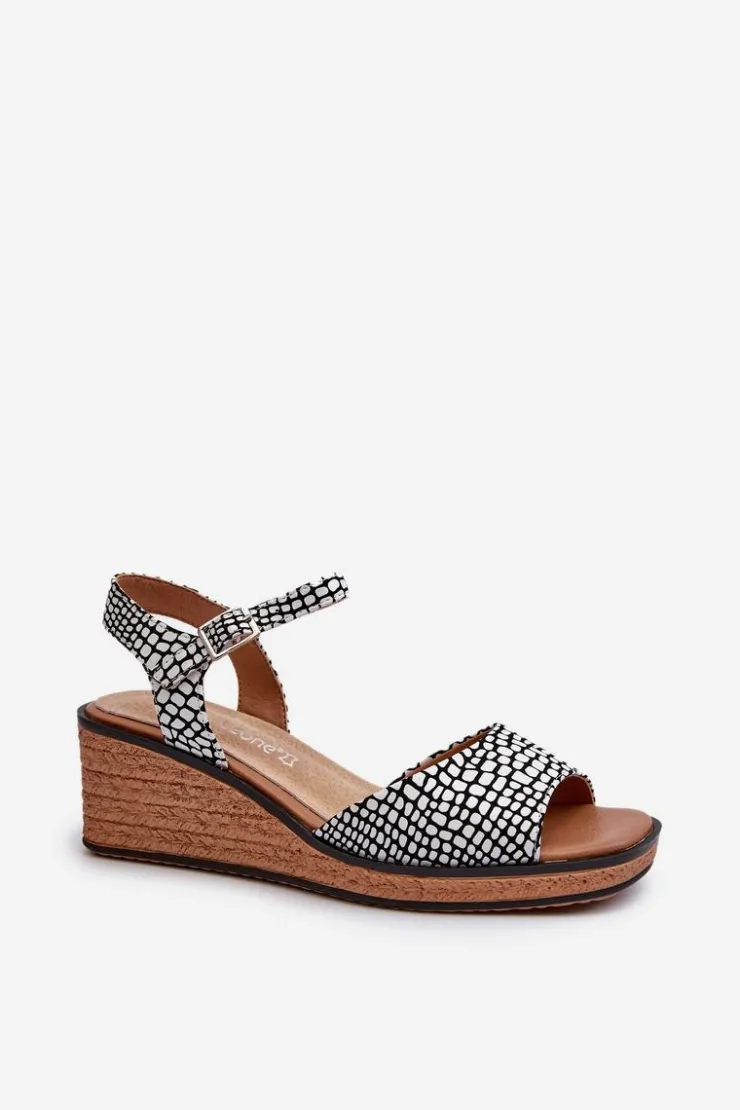 Buty Sergio Leone Sandały Na Koturnie*Damskie Sandały Na Koturnie Sergio Leone SK303 Biało-Czarne