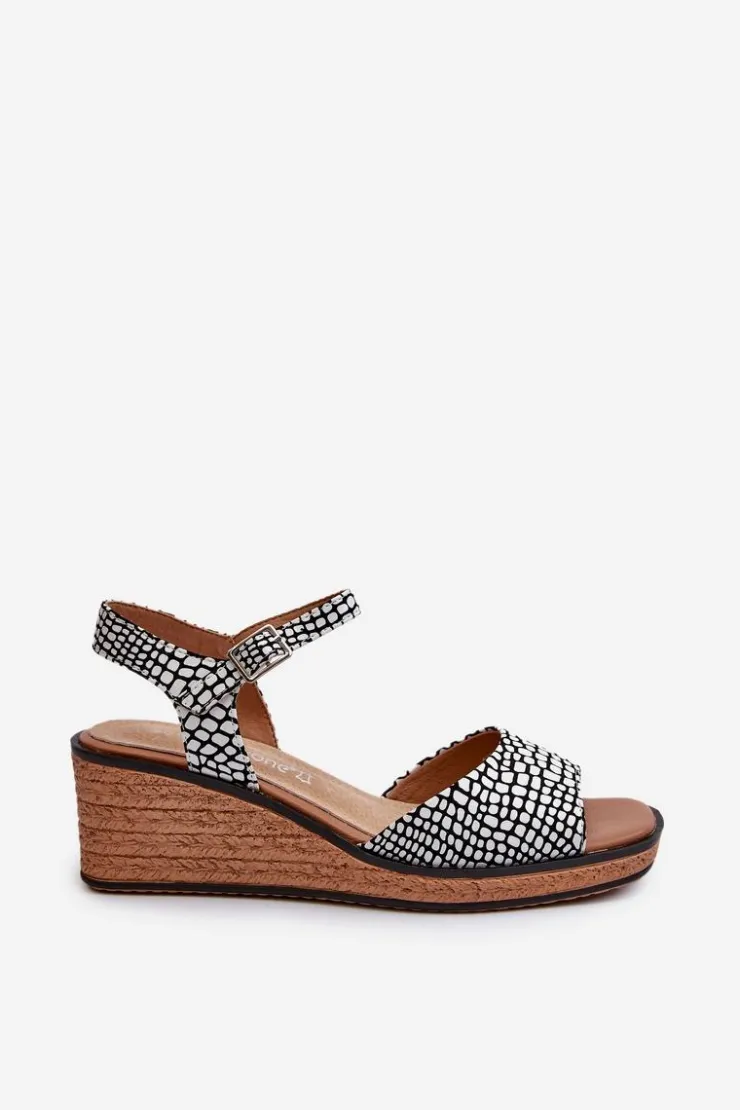 Buty Sergio Leone Sandały Na Koturnie*Damskie Sandały Na Koturnie Sergio Leone SK303 Biało-Czarne