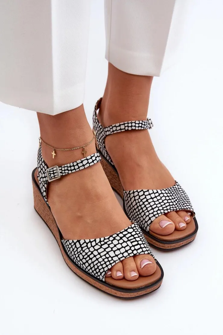 Buty Sergio Leone Sandały Na Koturnie*Damskie Sandały Na Koturnie Sergio Leone SK303 Biało-Czarne