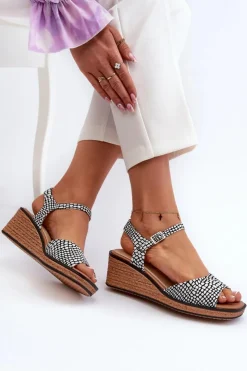 Buty Sergio Leone Sandały Na Koturnie*Damskie Sandały Na Koturnie Sergio Leone SK303 Biało-Czarne