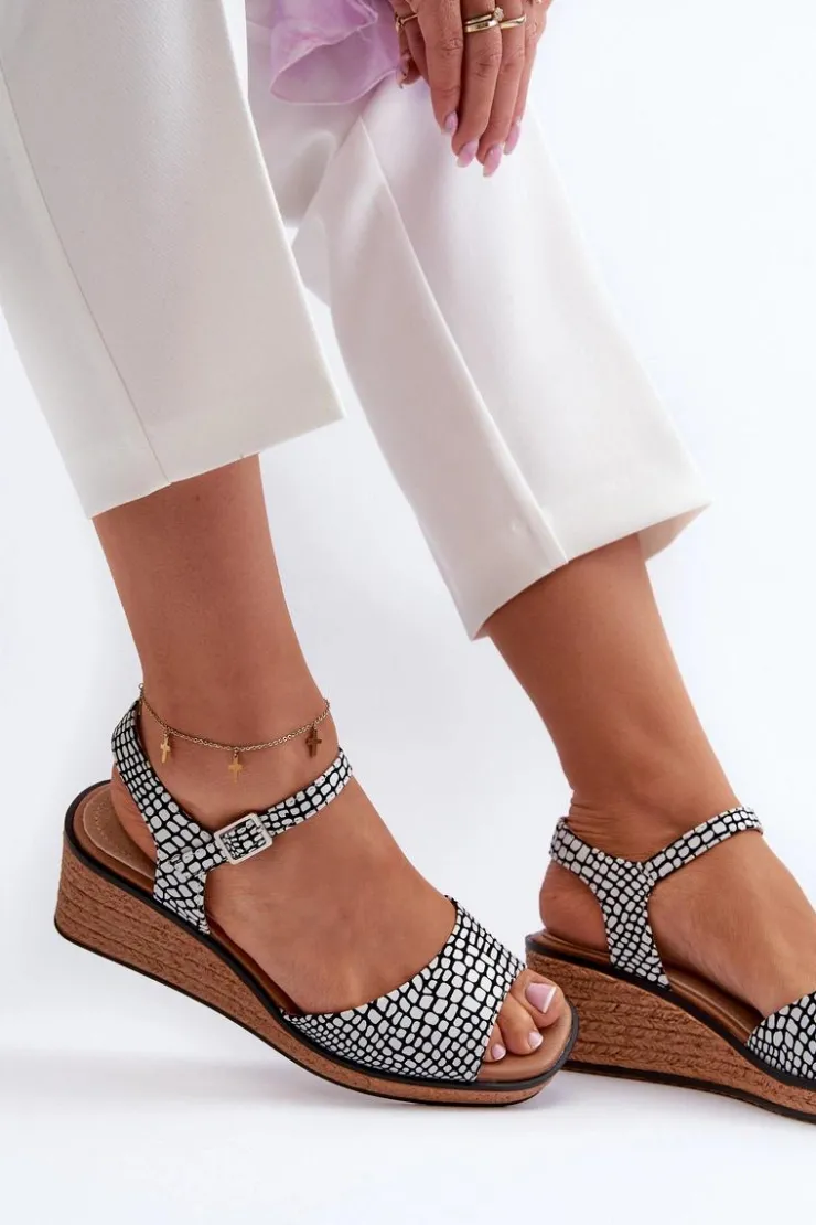 Buty Sergio Leone Sandały Na Koturnie*Damskie Sandały Na Koturnie Sergio Leone SK303 Biało-Czarne