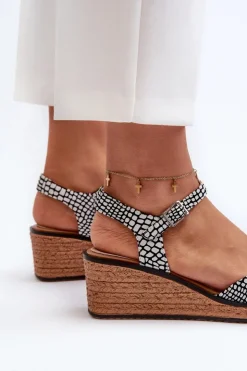 Buty Sergio Leone Sandały Na Koturnie*Damskie Sandały Na Koturnie Sergio Leone SK303 Biało-Czarne