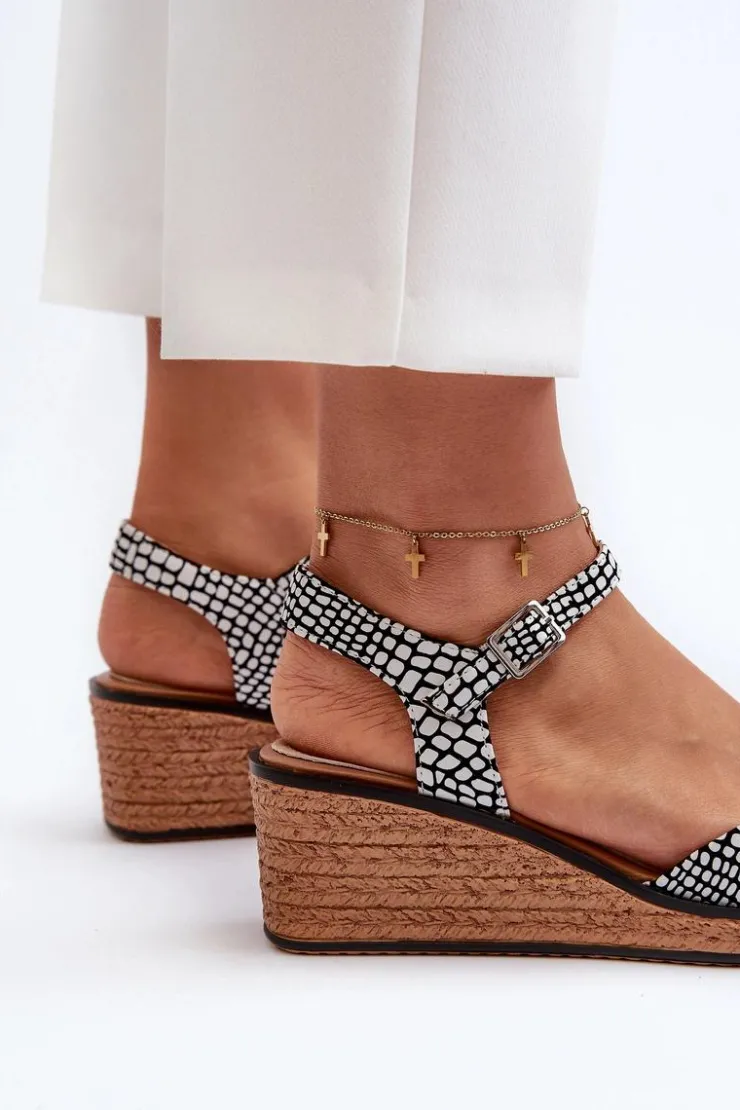 Buty Sergio Leone Sandały Na Koturnie*Damskie Sandały Na Koturnie Sergio Leone SK303 Biało-Czarne