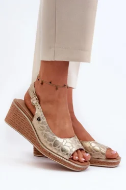 Damskie Buty Sergio Leone Damskie Sandały Na Koturnie Sergio Leone SK301 Złote