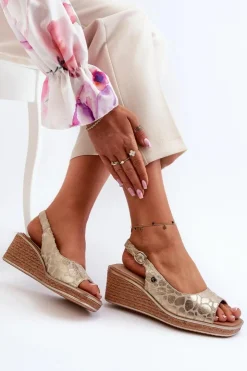 Damskie Buty Sergio Leone Damskie Sandały Na Koturnie Sergio Leone SK301 Złote