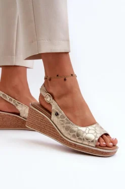 Damskie Buty Sergio Leone Damskie Sandały Na Koturnie Sergio Leone SK301 Złote