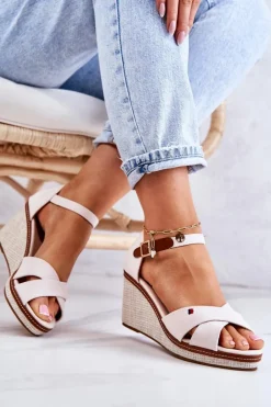 Sale Boto Damskie Sandały Na Koturnie Beżowe Veenus