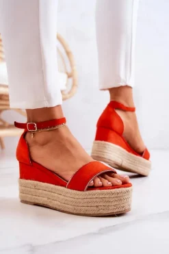 Damskie Boto Damskie Sandały Na Koturnie Z Cyrkoniami Pomarańczowe Linette