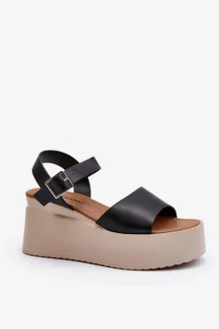 Damskie Boto Damskie Sandały Na Koturnie Czarne Geferia