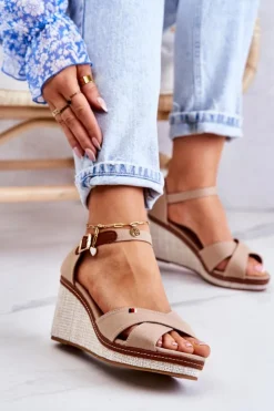 Boto Sandały Na Koturnie*Damskie Sandały Na Koturnie Ciemnobeżowe Veenus