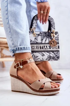 Boto Sandały Na Koturnie*Damskie Sandały Na Koturnie Ciemnobeżowe Veenus